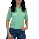 Bright Green Short-Sleeve Knit Top – Silk & Cashmere Blend